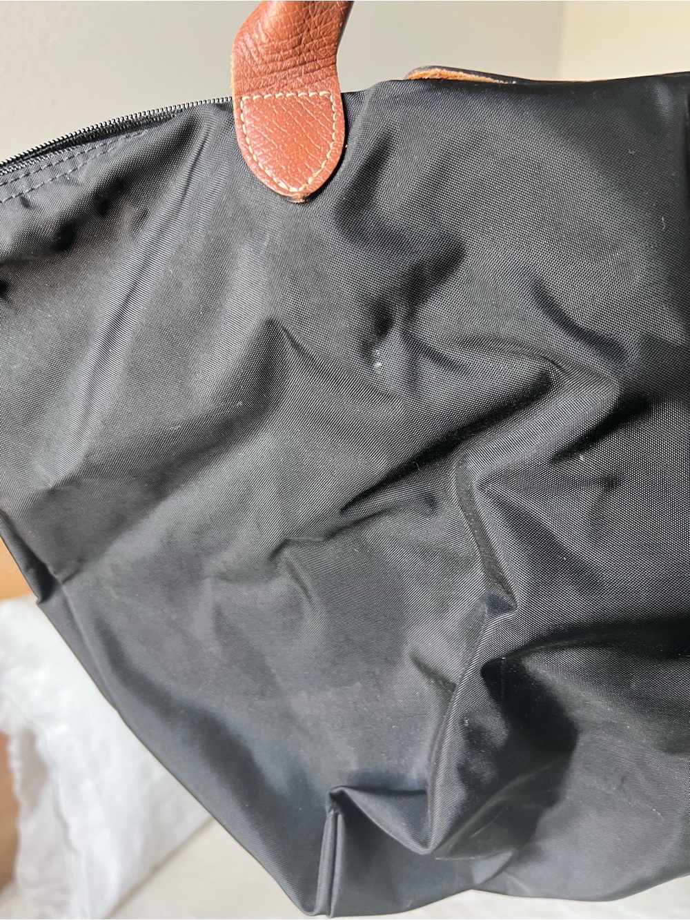 Black Nylon Tote with Brown Leather Handles - Picture 3 of 5
